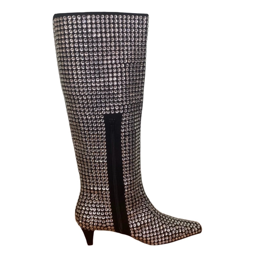 🍒NIB🍒 Jeffrey Campbell Crystal-Studded Black Suede Outwest-KJ Boots, Size 9 - Picture 6 of 16